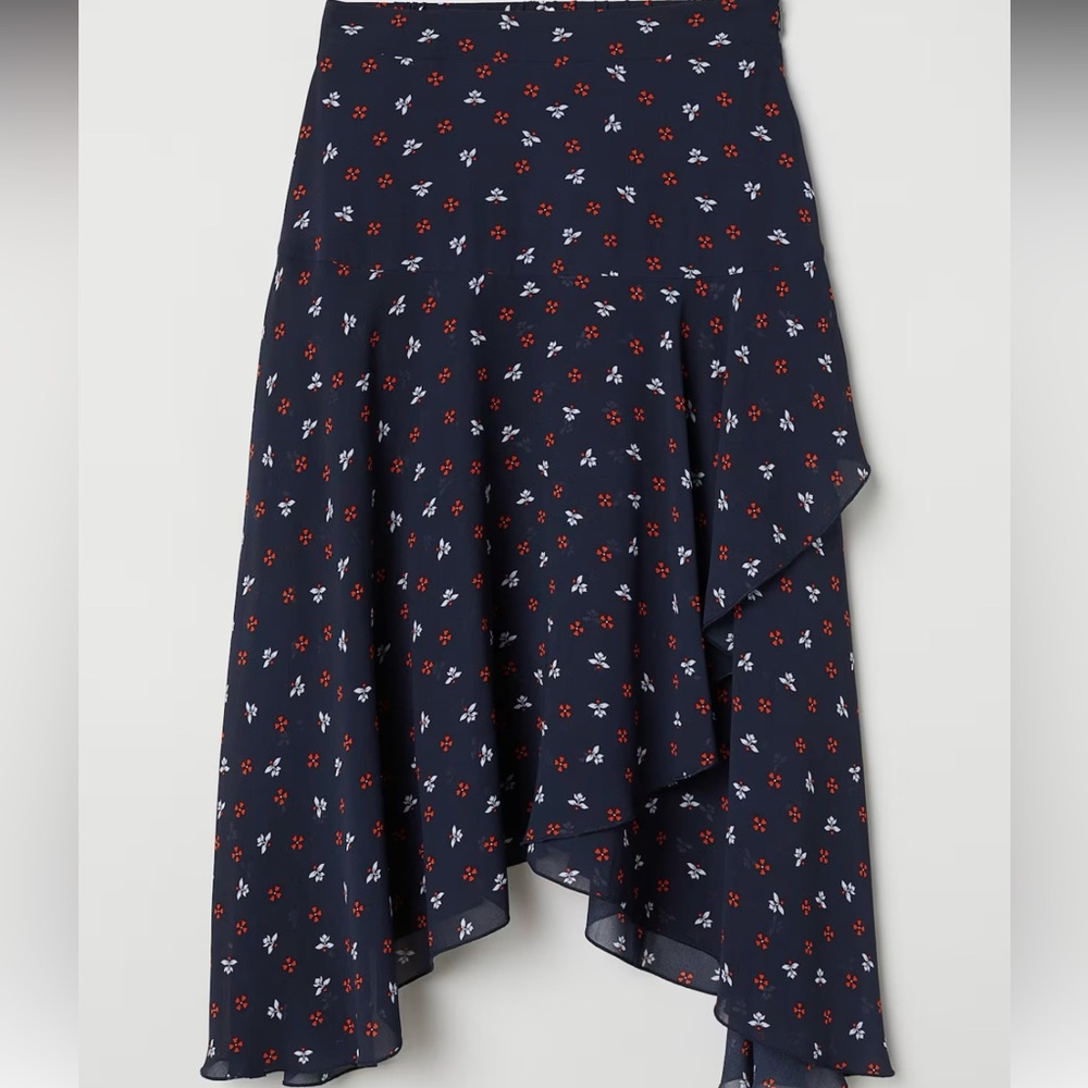 H&M Asymmetrical Black Skirt with Floral Design